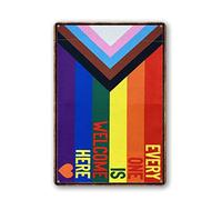 Progress Pride Everyone Is Welcome Here Lgbtq, poster decorativo da parete in metallo arcobaleno, 20 x 30 cm