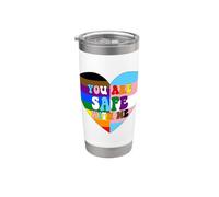 Progress Pride Love Flag Heart LGBTQ+Sei al sicuro con me Bicchiere termico in acciaio inox doppia parete