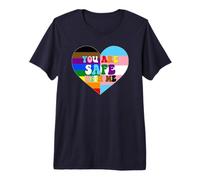 Progress Pride Love Flag Heart LGBTQ+Sei al Sicuro con Me Maglietta Premium