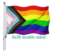 Progress Pride Trans Inclusive POC Bandiera arcobaleno - Colori vivaci LGBTQ Community all Pride 2020 Gay Pride Lesbiche Banner 0,9 x 1,5 m Outdoor Resistente allo sbiadimento
