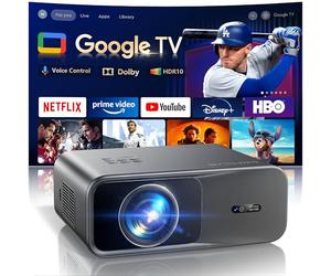 Proiettore 4K con Google TV & Netflix/Disney+, Dolby Audio, 1000 ANSI Smart Beamer 4K Autofocus Correzione trapezoidale, HDR10, controllo vocale, WiFi Bluetooth Full HD 1080P Home Cinema / Outdoor