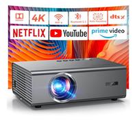 Proiettore 4K con licenza Netflix e Dolby Audio, AI Auto Focus & 6D Keystone Kogata Proiettore intelligente con app integrate Proyector di film all'aperto con WiFi 6 Bluetooth per Home Theater