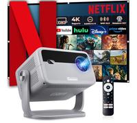 Proiettore 4K 【Ufficiale Netflix & Auto Focus/Keystone】Girevole a 360° Videoproiettore WiFi 6 Bluetooth Auto Focus/Correzione Trapezoidale, 600 ANSI FHD 1080P Smart Home Esterni Proiettore Portatile