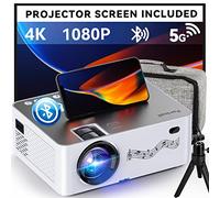 Proiettore con WiFi e Bluetooth, 5G WiFi nativo 1080P/280 ANSI Proiettore cinematografico con schermo, supporto 4K Proiettore per esterni, proiettore con display da 350 '' con borsa per il trasporto e