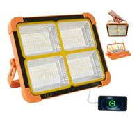 Proiettore da cantiere LED 100W con pannello solare - 10000lm Proiettore LED 12000mAh batteria ricaricabile tramite USB 4 modalità di illuminazione perfetta per il campeggio all'aperto garage pesca