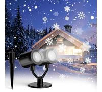Proiettore di luci natalizie per esterni, a doppia testa, proiettore con fiocco di neve, impermeabile, a LED, per feste, casa, giardino, decorazione