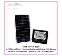 VT-94026 - Proiettore a LED con pannello solare, 40 W, 6000 K.