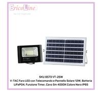 V-Tac VT-25W Faro LED 12W a Batteria con Pannello Solare e Telecomando - SKU 8573 / 94006 - Temperatura Colore: Bianco Naturale