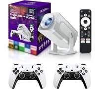 Proiettore HCS350 Pro e gioco, retro 4 K Smart Game proiettore 1280 x 1080P integrato 30000 giochi, videogioco portatile con 2 controller wireless, 5G WiFi Bluetooth, HDMI, Android 12, home theater