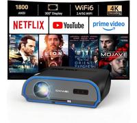 Proiettore Home Theater 4K HDR Daytime 2 HDMI/USB, Proiettore video intelligente con app di streaming, WiFi, Bluetooth, mirroring dello schermo, HDMI ARC 2.1, zoom/Keystone/soffitto, per giochi di