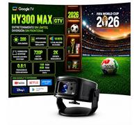 Proiettore HY300 MAX GTV | Google TV integrato | 200 ANSI lumen | Risoluzione nativa 720P | Supporta 2K | WiFi 6 e Bluetooth 5.2 | Autofocus | Correzione Keystone | Proiezione corta 0,8:1 | Schermo