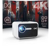 Proiettore intelligente 4K portatile con messa a fuoco automatica, tripla luminosità, Dolby Audio, app ufficiali per film all'aperto, home theater, videogiochi, HDMI eARC/CEC WiFi6 BT5.4, Halloween