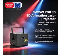 Proiettore Laser 3D Animato 3W 5W con Scanner ILDA DMX512 RGB per DJ, Discoteche, Matrimoni, Spettacoli e Palcoscenici