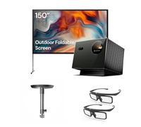 Proiettore laser triplo Valerion VisionMaster Pro2 4K con schermo esterno da 150", supporto a soffitto e occhiali 3D, 3000 lumen ISO, HDR10+, Dolby Vision, IMAX Enhanced, zoom ottico 0,9-1,5x