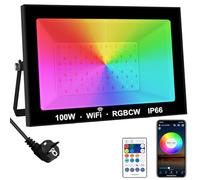 Proiettore LED RGB Esterno WiFi, T-SUNUS Proiettore RGB Colore 100W con App Bluetooth e Telecomando, IP66 Impermeabile per Giardino Festa Bar Party Halloween Natale