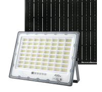 Proiettore LED solare 400 W IP65 grigio, alta efficienza, impermeabile, ideale per illuminazione esterna e sicurezza.