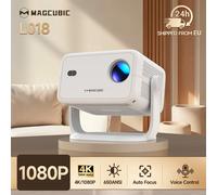 Proiettore Magcubic 4K Android11 L018 650ANSI Messa a fuoco automatica e Keystone 1080P 360 ° Ruota la casa aerea all'aperto per film portatili Wifi6 BT5.2 L018-White