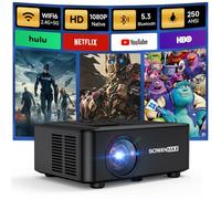 Proiettore SCREENMAX,Proiettore Nativo 1080P con Wifi e Bluetooth,Proiettore di film portatile 2024 450 ANSI per uso esterno,Proiettore video domestico compatibile con iPhone/Android/TV Stick