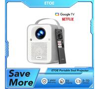 Proiettore sigillo portatile ETOE 1080P, 400 ANSI lumen, Google TV 3.0, certificato Netflix e Disney, messa a fuoco automatica e correzione Keystone ETOE Seal