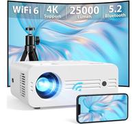 Proiettore WiFi6 Bluetooth 25000 Lumens, AKIYO O7 Proiettore 4k Supporto 1080P Nativo, Videoproiettore Full HD Home Cinema per TV Stick/iOS/Android/PS5/HDMI/USB/PC (con Treppiede)