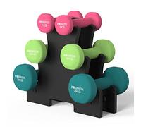 Proiron - Set di manubri da donna con supporto, 12 kg (1 kg, 2 kg, 3 kg per coppia), set di pesi in neoprene per tonificare il corpo, cardio, bodybuilding, in palestra e a casa