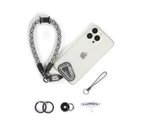 project-cb Cordino Polso per Cellulare 1,Toppa per Cordino Cellulare 2,Cordino da Polso,Cinturino da Polso,Catenella Telefono(Bianco-Nero, 30cm)