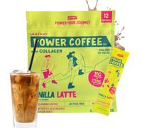 Projo* Power Coffee - Caffè istantaneo con collagene marino idrolizzato da 12 g e caffeina da 175 mg - Elevato apporto energetico proteico per uomini e donne - Vaniglia liscia e cremosa - 12 pacchetti