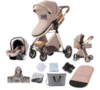 Prokoke Passeggino Trio, Passeggino 3 in 1 Design Pieghevole in Un Clic, Trio Passeggini Neonati con Due Modi Reversibili per Spingere, Tris con Lega di Alluminio a Cornice (225 Khaki)