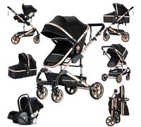 Prokoke Passeggino Trio, Trio Passeggino Neonati con Due Modi Reversibili per Spingere, Passeggini 3 in 1 con Una Lega di Alluminio a Cornice, Tris con Design Pieghevole in Un Clic (739 Black Gold)