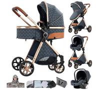 Prokoke Passeggino Trio, Trio Passeggino Neonati con Due Modi Reversibili per Spingere, Passeggini 3 in 1 con Una Lega di Alluminio a Cornice, Tris con Design Pieghevole in Un Clic (225 Denim Blue)