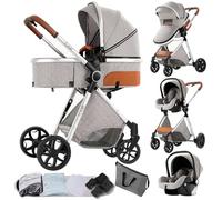 Prokoke Passeggino Trio, Trio Passeggino Neonati con Due Modi Reversibili per Spingere, Passeggini 3 in 1 con Una Lega di Alluminio a Cornice, Tris con Design Pieghevole in Un Clic (225 Light Grey)