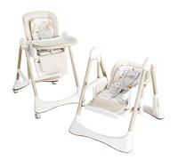 Prokoke Pelle PU Seggiolone con Dondolo e Modalità Di Alimentazione per Bambini, Seggiolone Pieghevole Convertibile per Piccoli con Regolazioni Multi, Vassoi Doppi Staccabili, Ruote (8121 White)