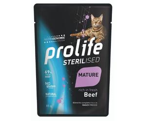 Prolife Cat Sterilised Bustine 85 gr Mature manzo - confezione da 12 pezzi - Cibo umido per gatti - 1° ORDINE? scegli lo sconto BZR5 / BZR20 + 200 punti fedeltà