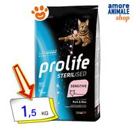 Prolife Cat Sterilised Sensitive Adult Maiale e Riso Cibo Secco Gatti 1,5/7 Kg