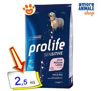 Prolife Dog Sensitive Adult Medium Large Maiale e Riso Cibo Secco Cani 2,5/10 Kg
