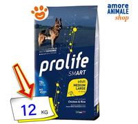 12 kg Prolife Smart Alimento Cibo Secco Crocchette Croccantini di Mantenimento per Cani Adulti di Taglia Media e Large con Pollo Fresco e Riso No Gluten