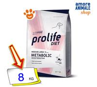 8 kg Prolife Metabolic Alimento Completo Dietetico Cibo Secco Crocchette Croccantini per Cani Adulti di Taglia Media e Grande con Salmone