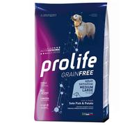 10 kg Prolife Grain Free Sensitive Alimento Cibo Crocchette Croccantini per Cani Adulti di Taglia Media e Large con Sogliola Fresca e Patate No Gluten