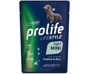 Prolife Lifestyle Cane Adult Light Mini 100 gr Merluzzo e riso - confezione da 10 pezzi - Cibo umido per cani - 1° ORDINE? scegli lo sconto BZR5 / BZR20 + 200 punti fedeltà