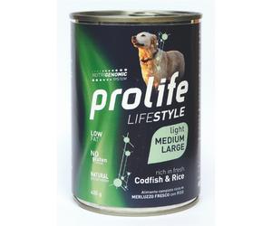 Prolife Lifestyle Umido Cane Medium/Large 400 gr Light merluzzo fresco e riso - confezione da 6 pezzi - Cibo umido per cani - 1° ORDINE? scegli lo sconto BZR5 / BZR20 + 200 punti fedeltà
