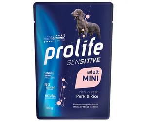Prolife Sensitive Dog Mini 100 gr Maiale e riso - confezione da 10 pezzi - Cibo umido per cani - 1° ORDINE? scegli lo sconto BZR5 / BZR20 + 200 punti fedeltà