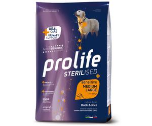 Prolife Sterilised Sensitive Medium/Large Adult Monoproteico Anatra e Riso 2,5 kg - Crocchette monoproteiche cane - 1° ORDINE? scegli lo sconto BZR5 / BZR20 + 200 punti fedeltà