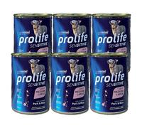 PROLIFE UMIDO CANE 6x400GR ADULT SENSITIVE MAIALE &RISO MEDIUM/LARGE 6 x 400gr