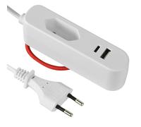 Prolunga da viaggio, 1x presa, USB A 3,4A + 1x USB C, 1,5m. Bianco Bianco