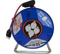 Prolunga Elettrica 50 Metri con Avvolgicavo Brennenstuhl | 4 Prese Elettriche Universali (Schuko + IT 10/16A) | Spina Piatta IT 16A su Cavo 50mt | Cavo H05VV-F 3G1,5 Ideale per Uso Esterno/Giardino