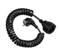 Prolunga Elettrica a Spirale 2m, Cavo Prolunga Estensibile da 0,7m a 2m con 12 Clip, Prolunga Rigida Schuko PU IP20 230V/16 A - Nero