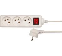 Prolunga elettrica, bianca, 3 prese con messa a terra, 3 m con interruttore / 72