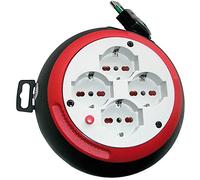 Prolunga Elettrica con Avvolgicavo Brennenstuhl 1100535 | Prolunga Elettrica 3 Metri Ultrapiatta e Pratica | 4 prese Polivalenti (10/16A+Schuko) | Altezza Solo 6cm | Diametro 18cm |Colore Nero/Rosso