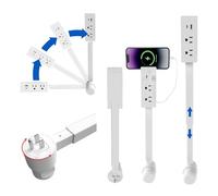 Prolunga estensibile da parete con porta USB-A/C e 2 prese CA, regolabile da 56 a 86 cm, girevole a 180 - Compatibile con prese standard