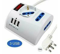 Multipresa da Scrivania con 3 Prese USB Max 3,1A Spina 10A 3 Prese Bipasso Con I